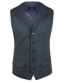 British House Marvin Gilet Harris Tweed Blauw
