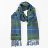 John Hanly Merino Wollen Sjaal Denim Groen Geruit