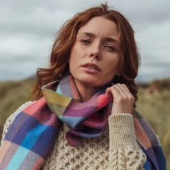 John Hanly Merino Wollen Sjaal Fel Regenboogmix Kleine Blokruiten