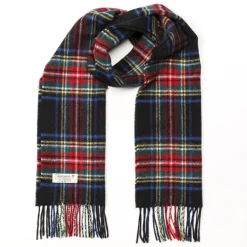 John Hanly Merino Wollen Sjaal Zwart Stewart Tartan