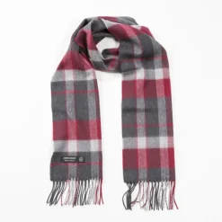 John Hanly Merino Wollen Sjaal Houtskool Zilver Rood Geruit