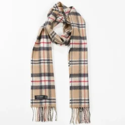 John Hanly Merino Wollen Sjaal Klassieke Camel Tartan