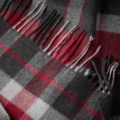 John Hanly Merino Wollen Sjaal Houtskool Zilver Rood Geruit