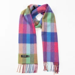 John Hanly Merino Wollen Sjaal Fel Regenboogmix Kleine Blokruiten