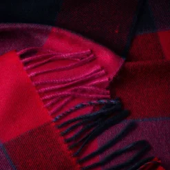 John Hanly Merino Wollen Sjaal Rood Roze Marineblauw Blokruit