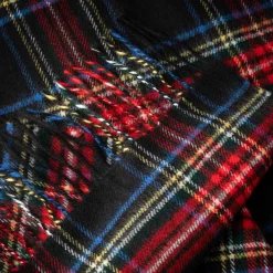 John Hanly Merino Wollen Sjaal Zwart Stewart Tartan