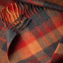 John Hanly Merino Wollen Sjaal Houtskool Oranje Geruit