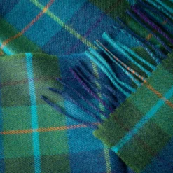 John Hanly Merino Wollen Sjaal Denim Groen Geruit