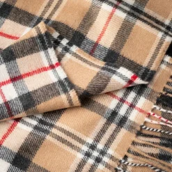 John Hanly Merino Wollen Sjaal Klassieke Camel Tartan